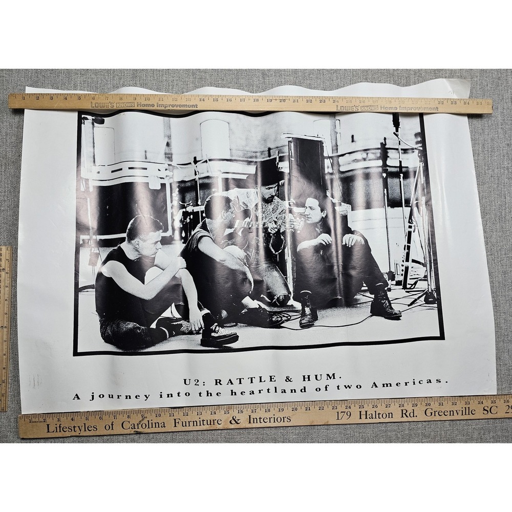 Vintage U2 Rattle & Hum Band Poster Large Black White Printed England Music